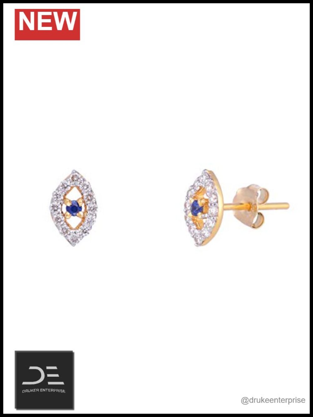 14K Yellow Gold Evil Eye Stud Earrings Sapphire & Diamond Fine Jewelry for Women